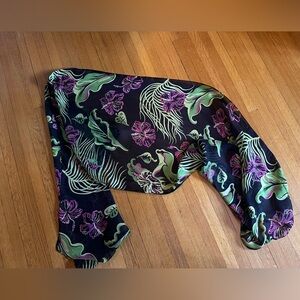 Vintage Zazou Hibiscus & Palm Frond Rayon Rectangle Scarf